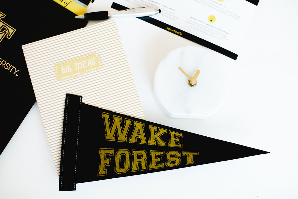 Wake Forest University banner in black and gold